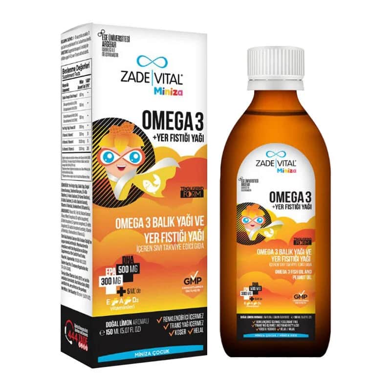 Zade Vital زاد فيتال مينيزا أوميجا 3 مكمل سائل يحتوي على زيت الفول السوداني 150 مل