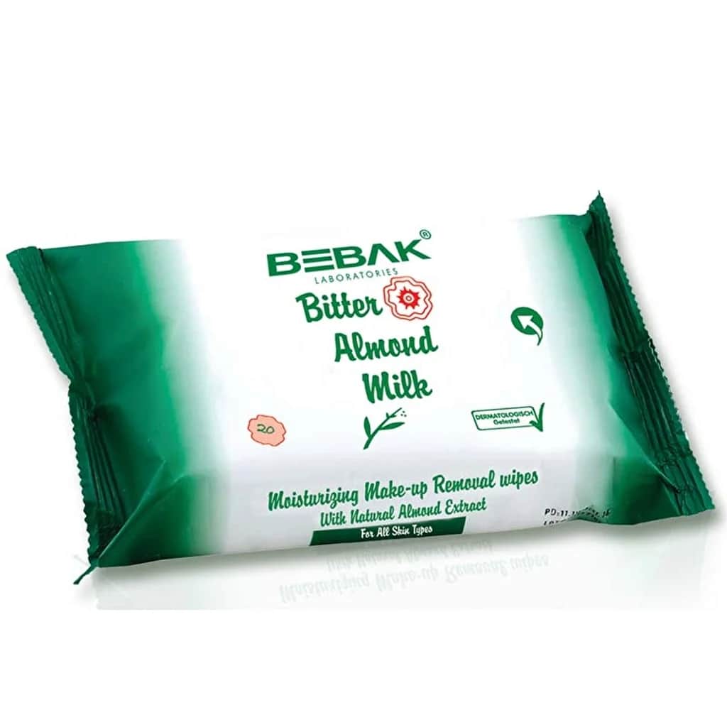 Bebak مناديل بيباك لإزالة المكياج بحليب اللوز المر، 20 قطعة
