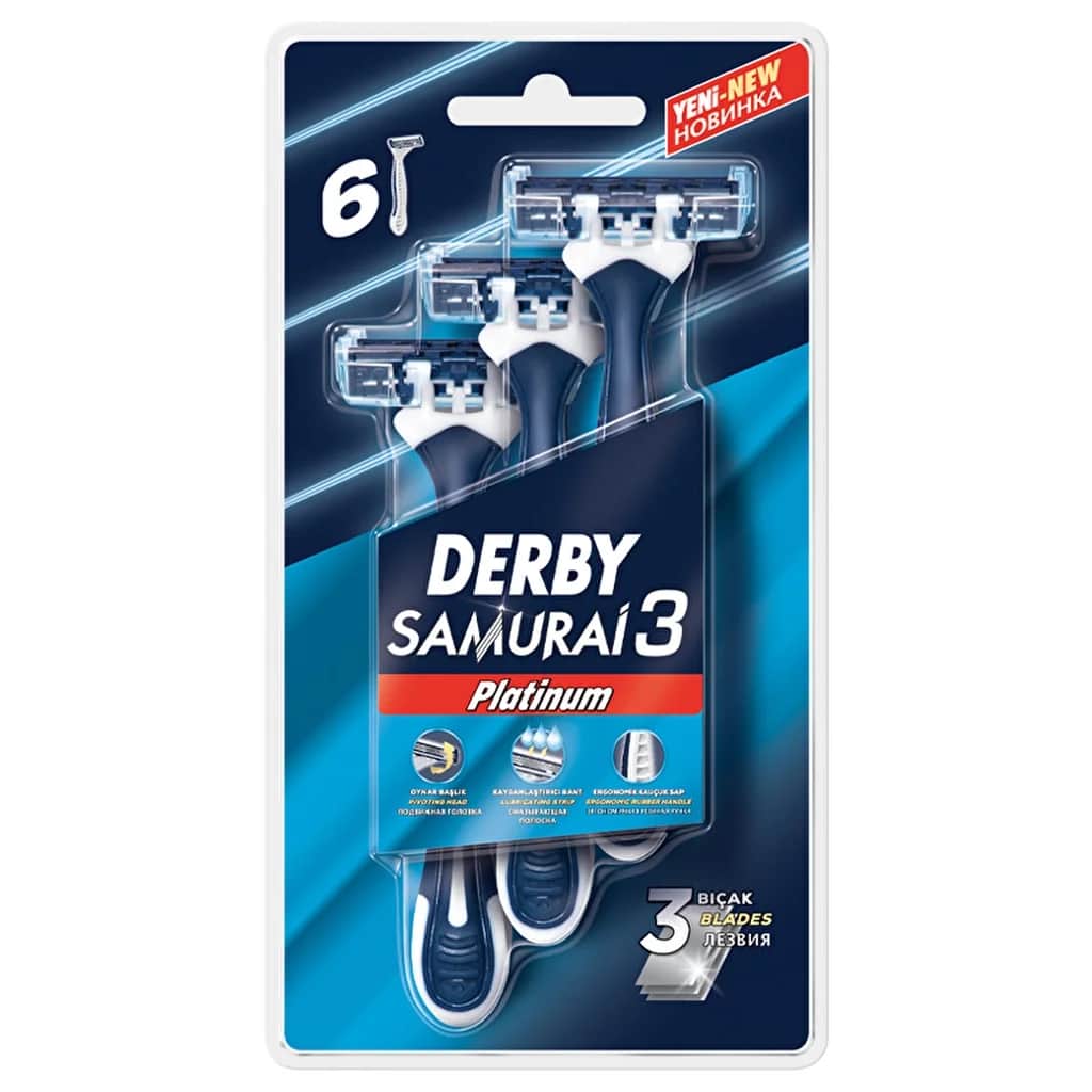 Derby شفرات حلاقة ديربي ساموراي 3 بلاتينيوم، 6 قطع