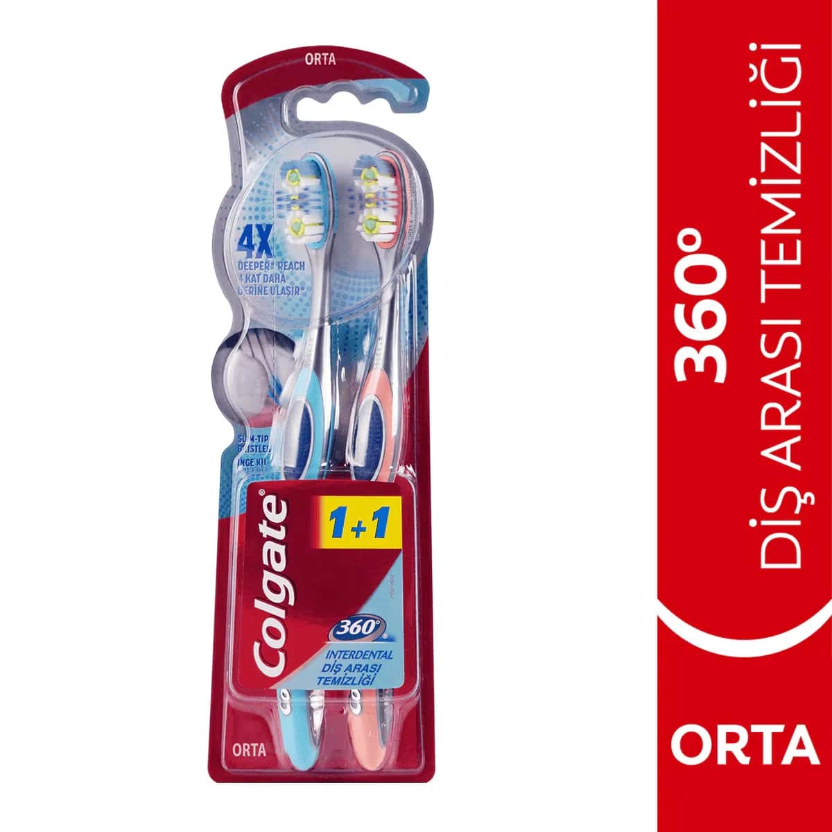 Colgate فرشاة أسنان كولجيت 360 متوسطة الحجم للاستخدام بين الأسنان 1+1