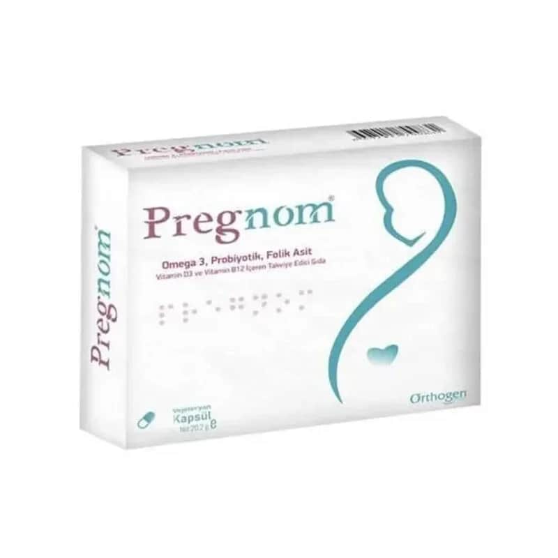 Pregnom كبسولات بريجنوم أوميجا 3 بروبيوتيك حمض الفوليك 30 كبسولة هلامية ناعمة