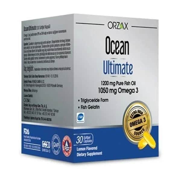 Orzax أورزاكس أوشن ألتيميت 1200 ملغ زيت سمك نقي 1050 ملغ أوميجا 3 30 كبسولة