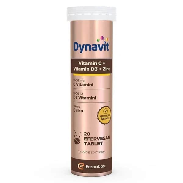 Dynavit دينافيت فيتامين سي+ فيتامين د3+ زنك 20 قرص فوار