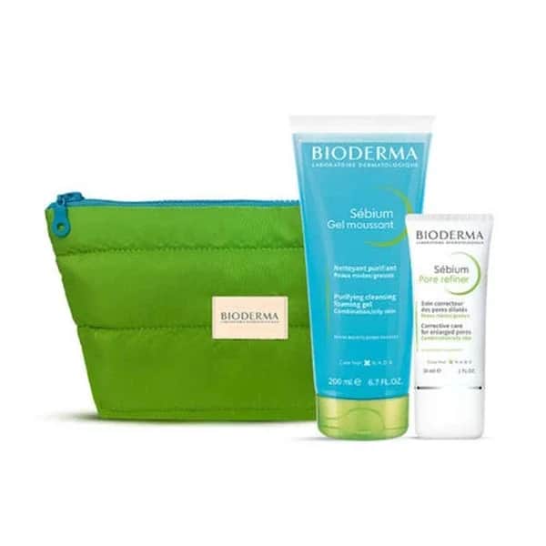 Bioderma مجموعة بيوديرما للعناية بالبشرة لتقليل المسام مع حقيبة هدايا