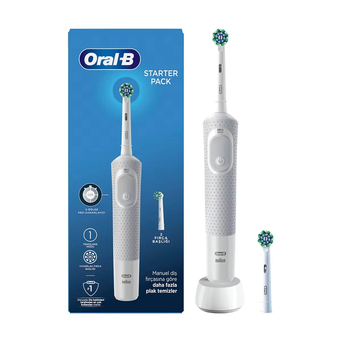فرشاة أسنان قابلة للشحن D100 رمادية من أورال-بي + رأس احتياطي Oral-B