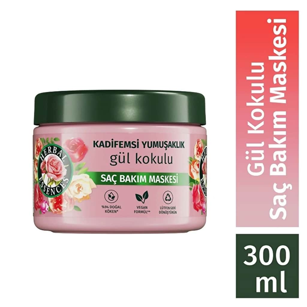 Herbal Essences قناع العناية بالشعر برائحة الورد من هيربل إسنسز، نعومة مخملية، 300 مل