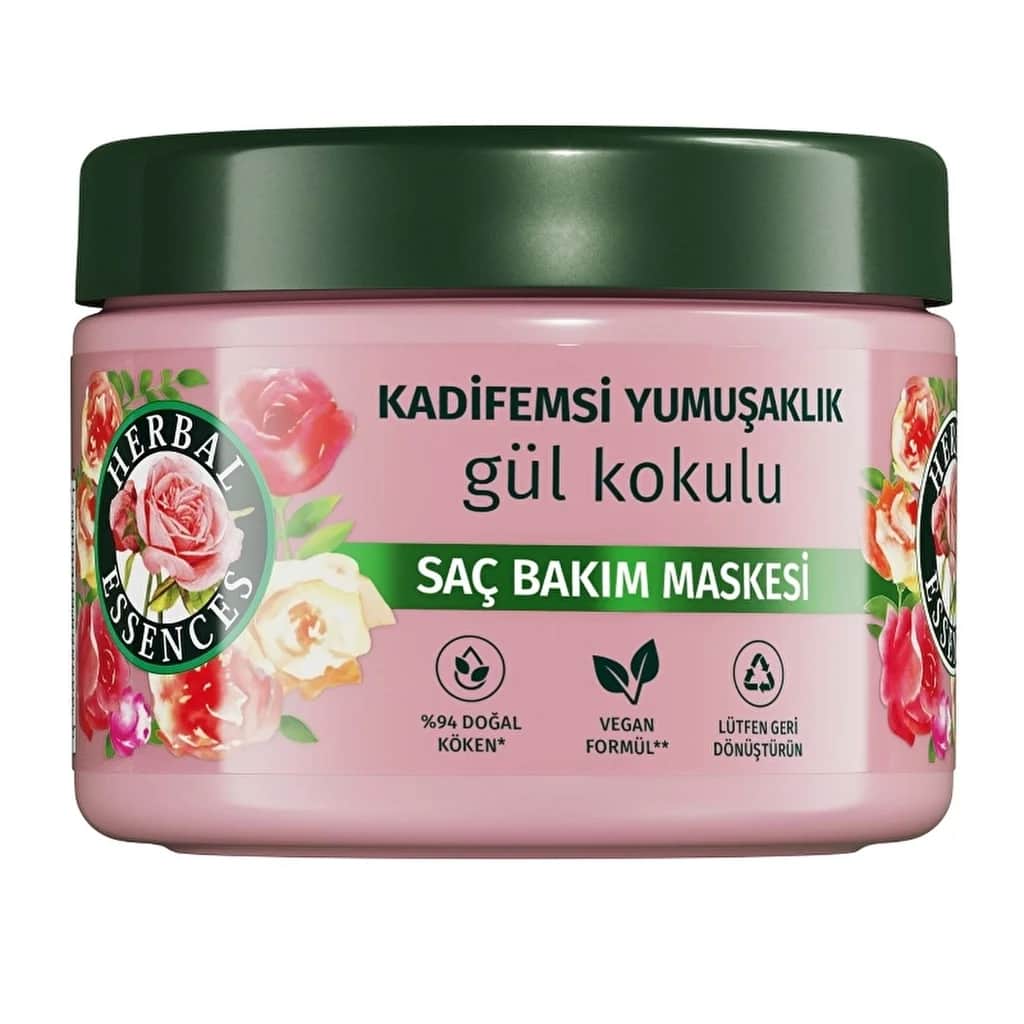 Herbal Essences قناع العناية بالشعر برائحة الورد من هيربل إسنسز، نعومة مخملية، 300 مل