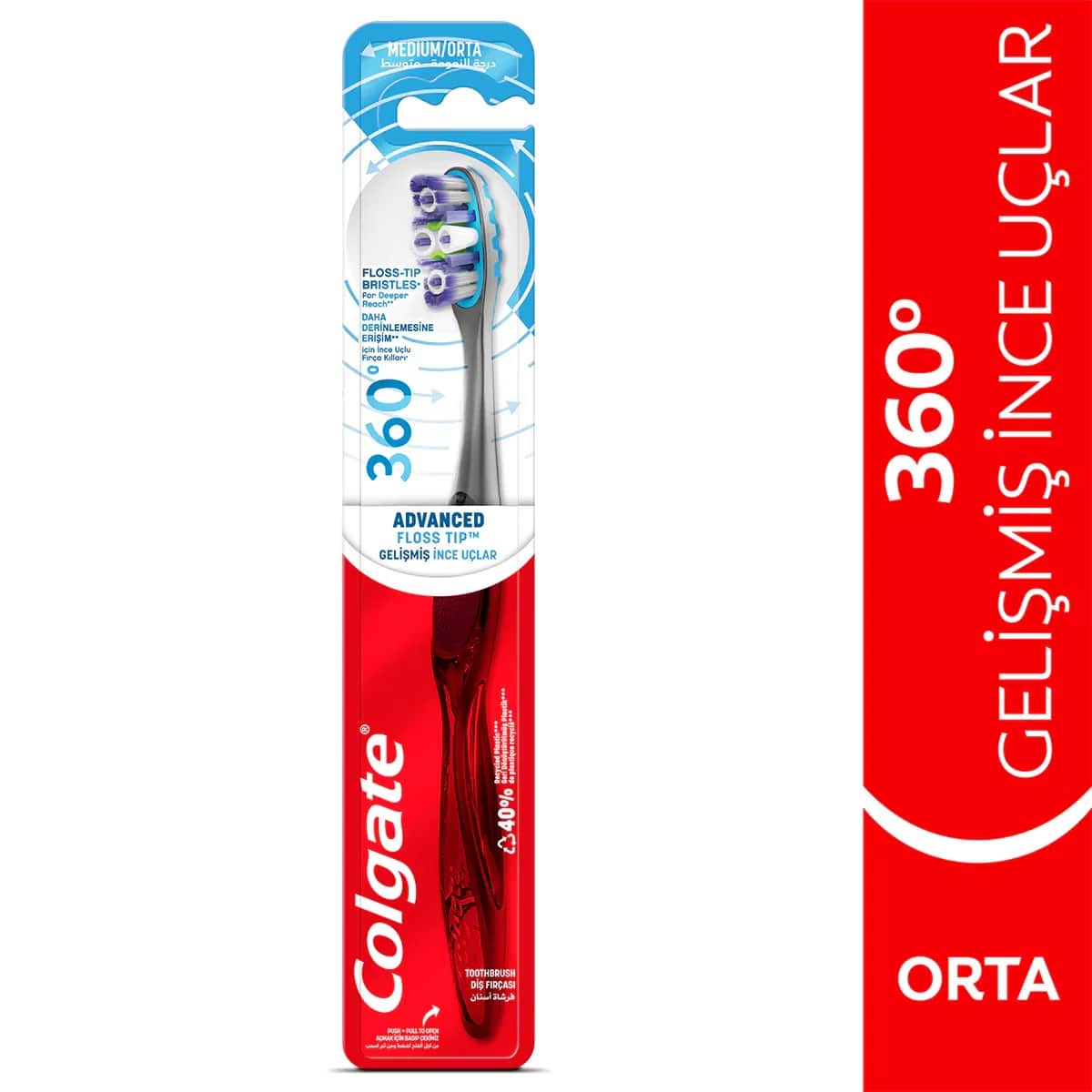 Colgate فرشاة أسنان كولجيت 360 المتقدمة للحماية المتوسطة عبوة من 4 قطع