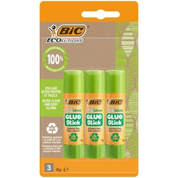 Bic غراء بيك إيكولويشنز ٨ غرام عبوة من ٣ قطع لاصق صديق للبيئة