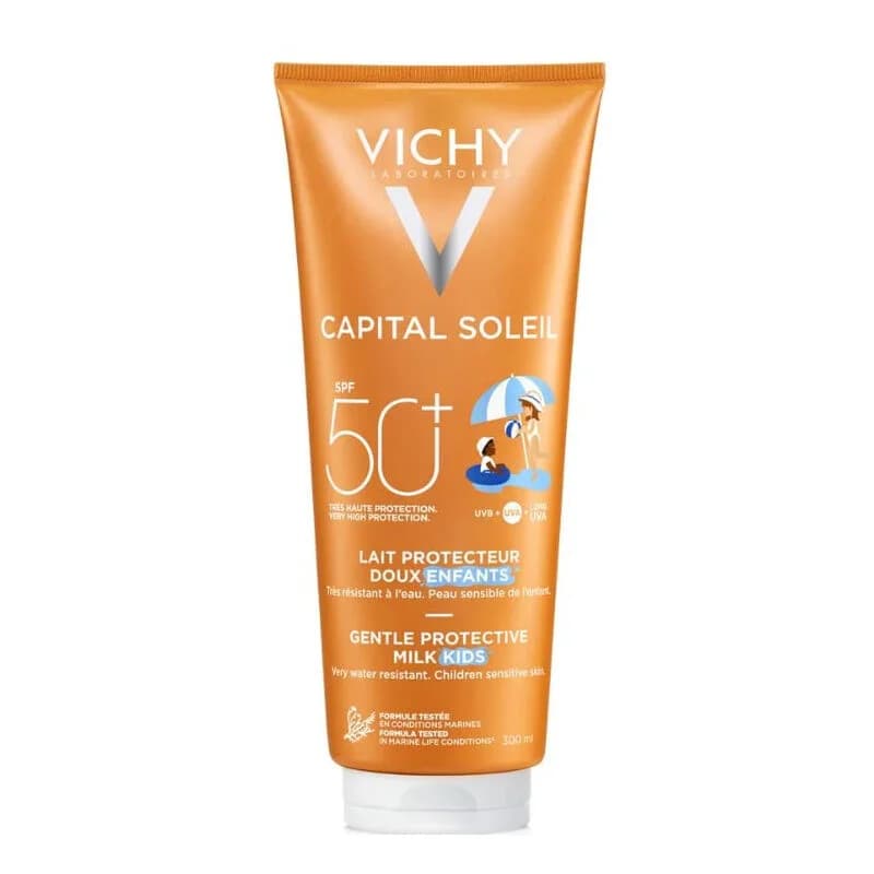 Vichy حليب واقي من الشمس للوجه والجسم للأطفال من فيشي كابيتال سوليل بعامل حماية من الشمس 50+، 300 مل