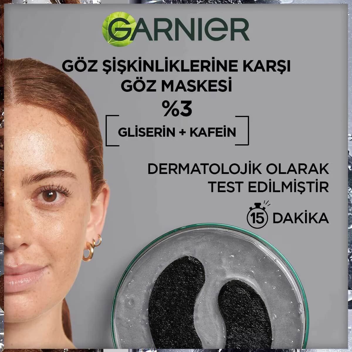 Garnier قناع غارنييه الورقي للعين بالفحم والكافيين لعلاج انتفاخات العين قطعة واحدة