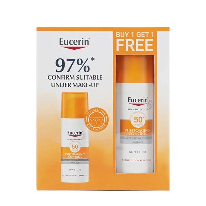 Eucerin سائل الحماية من الشمس المضاد للشيخوخة بمعامل حماية 50 من يوسرين 1+1 مجاناُ