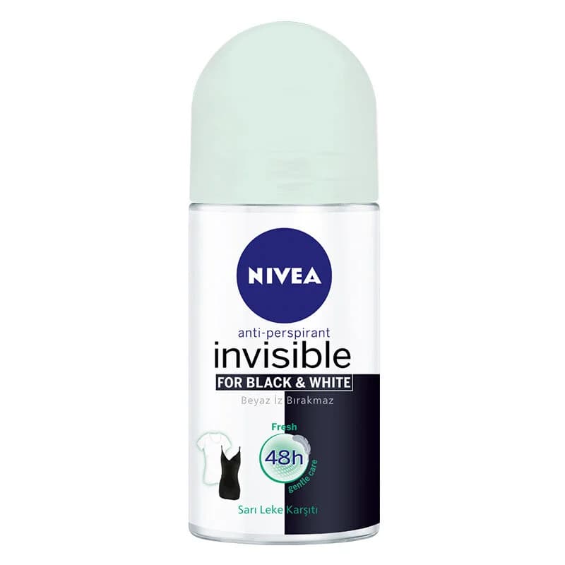 NIVEA مزيل عرق نيفيا إنسيفيبل بلاك آند وايت فريش رول أون للنساء 50 مل