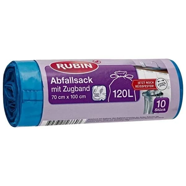 Rubin كيس قمامة روبين مع حزام سحب 120 لتر 70 × 100 سم 10 قطع