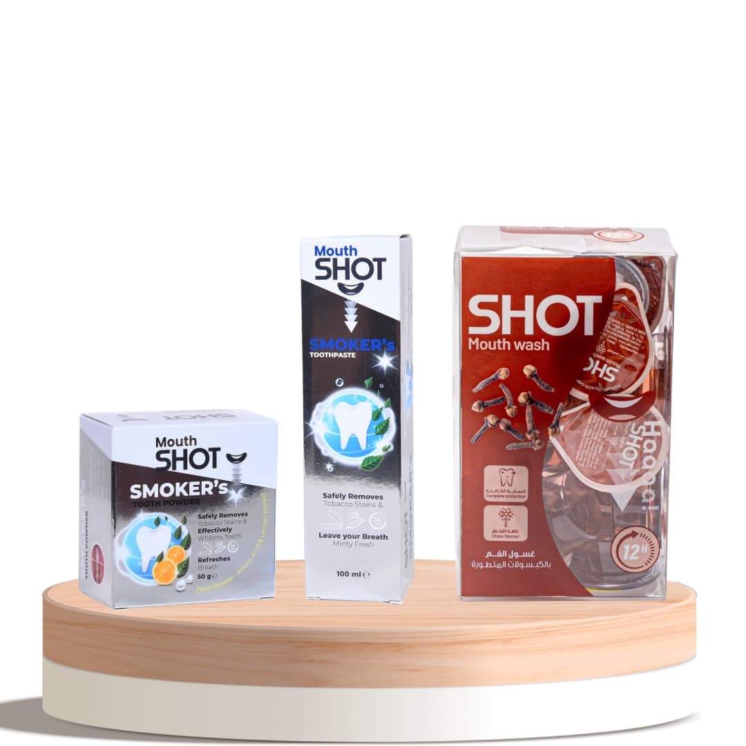 Mouth SHOT بوكس تبييض الأسنان والعناية بالفم للمدخنين من شوت 3 منتجات
