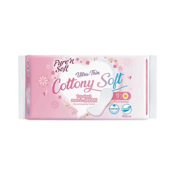 Pure'n Soft فوط صحية يومية بيور أند سوفت رقيقة للغاية برائحة الزهور، 40 قطعة