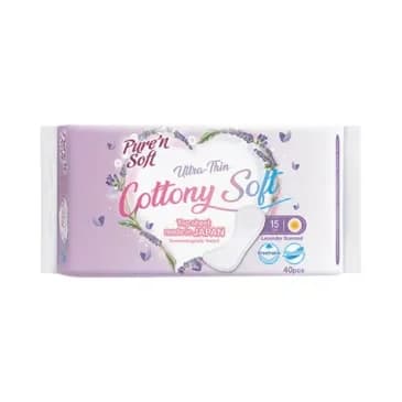 Pure'n Soft فوط صحية يومية بيور أند سوفت رقيقة للغاية برائحة اللافندر، 40 قطعة