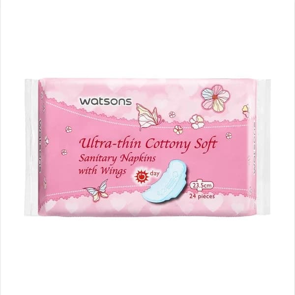 Watsons واتسونز فوط صحية قطنية ناعمة، رقيقة جدًا، عادية، 24 قطعة