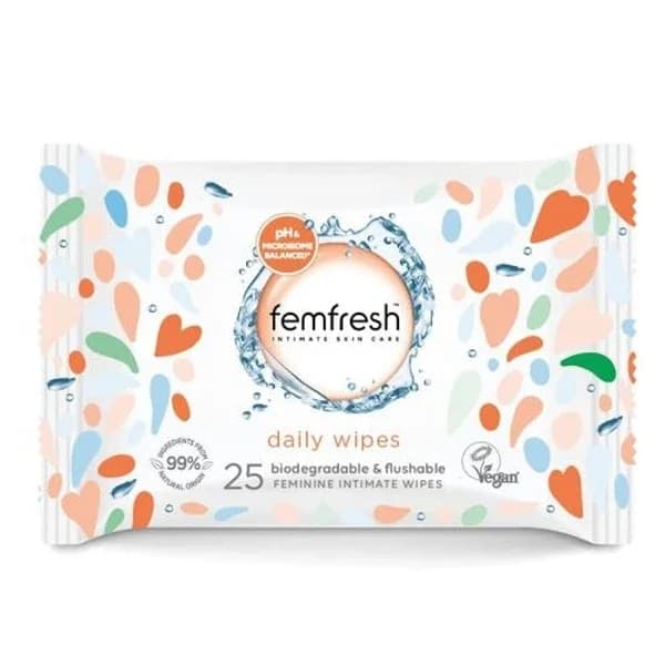 Femfresh مناديل مبللة لمنطقة الأعضاء التناسلية الخارجية من فيم فريش، 25 قطعة