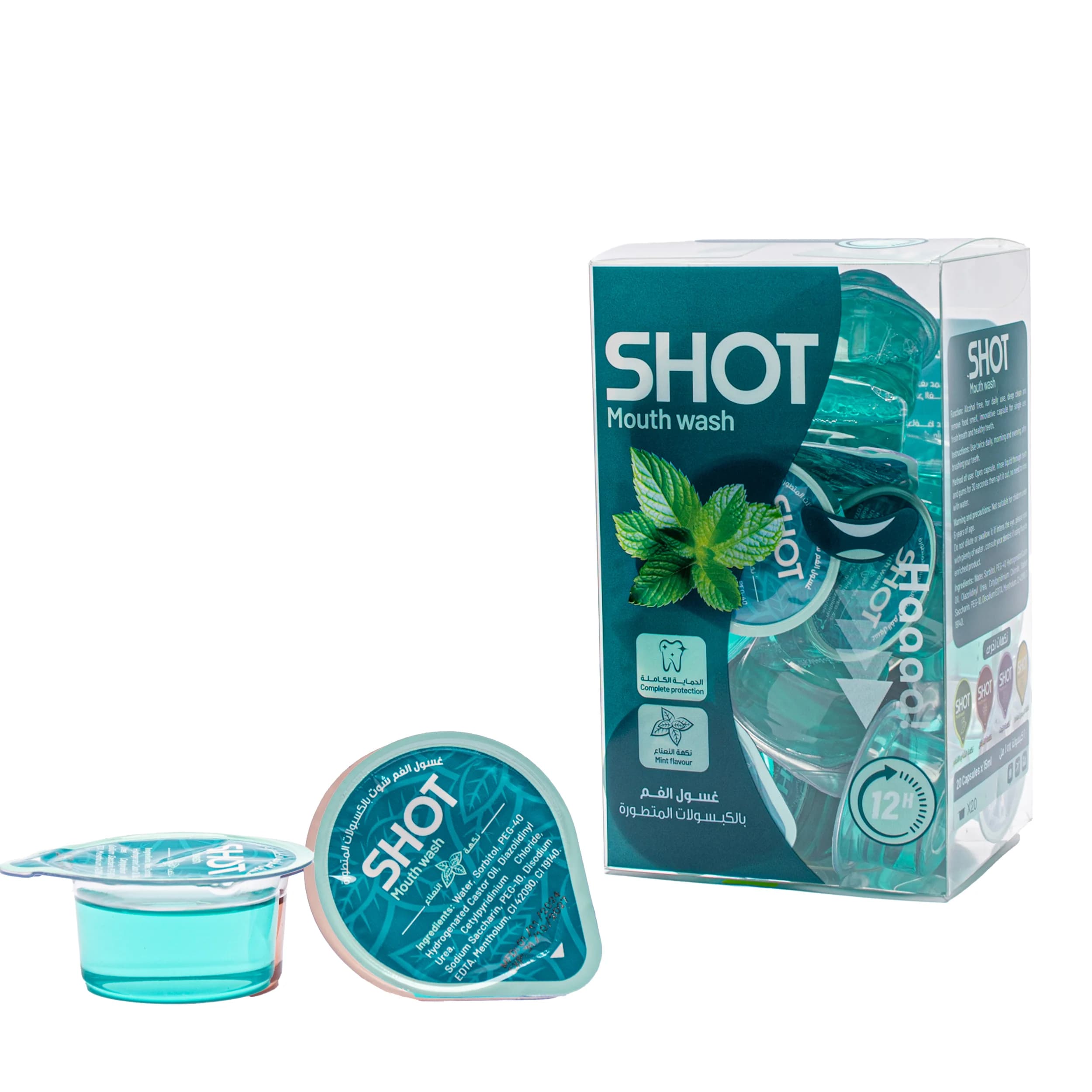 Mouth Shot غسول فم بنكهة النعناع 15 مل 20 قطعة من شوت