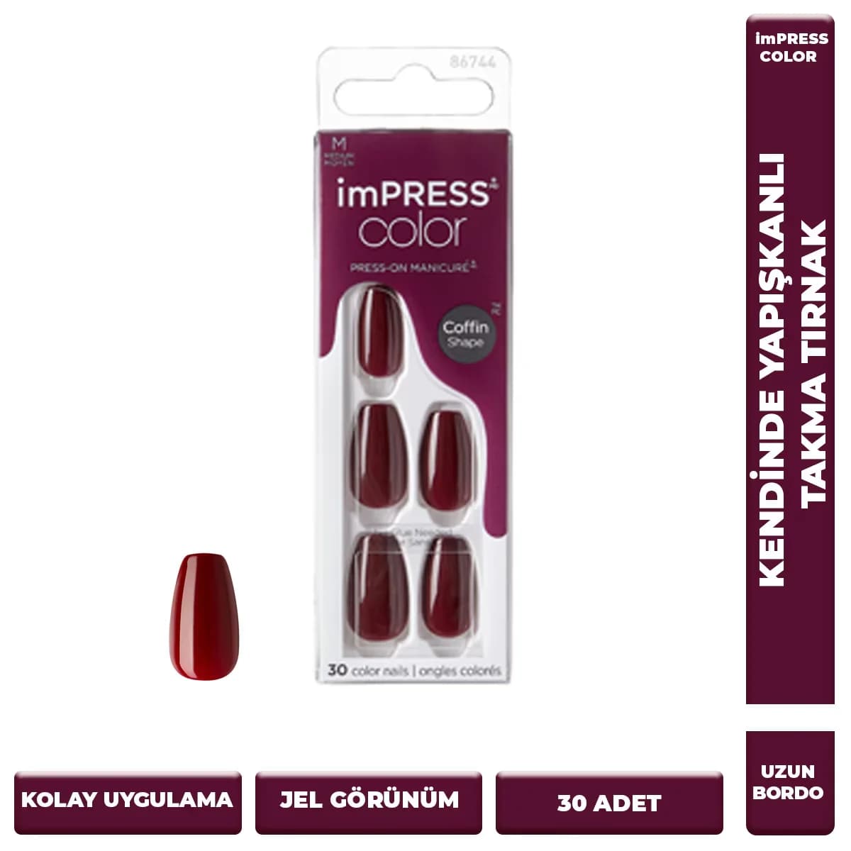 Impress أظافر صناعية متوسطة الحجم من إمبريس كولور، على شكل نعش، رقم 86744