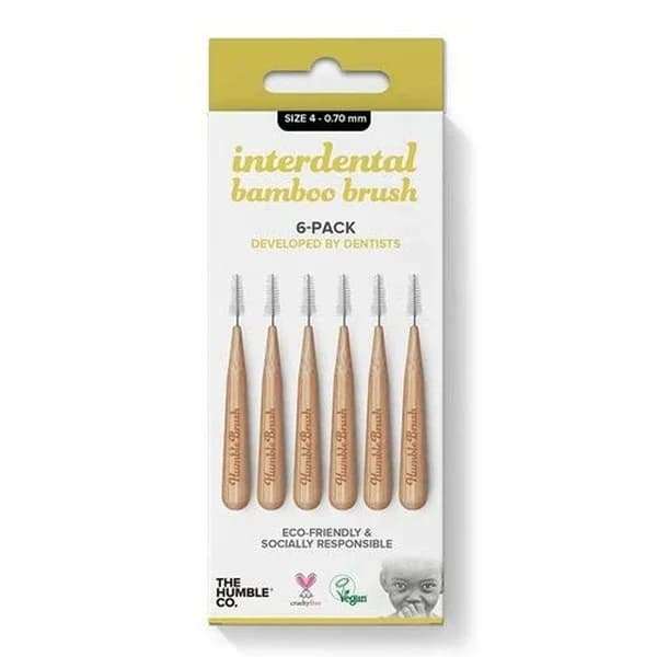 Humble Brush فرشاة أسنان من الخيزران من هامبل كو، عبوة من 4 قطع، مقاس 0.70 مم