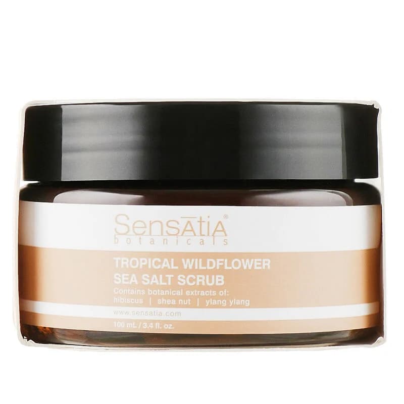 Sensatia Botanicals مقشر ملح البحر برائحة الزهور البرية الاستوائية من سنساتيا بوتانيكالز، 100 مل