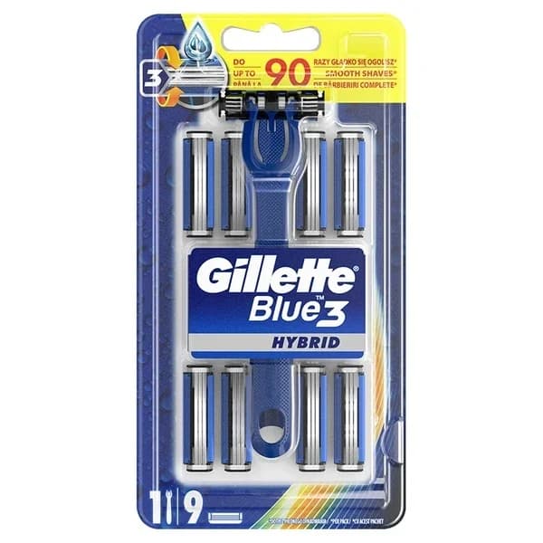 Gillette ماكينة جيليت بلو 3 الهجينة + 9 رؤوس احتياطية