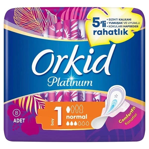 Orkid فوط أوركيد بلاتينيوم مجنحة عادية (مقاس 1) 8 قطع