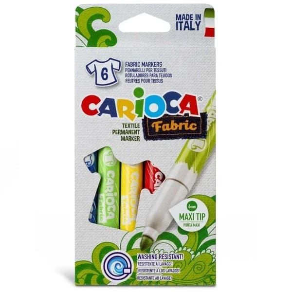 Carioca مجموعة أقلام تلوين قماشية من كاريوكا ماكسي، عبوة من 6 أقلام ألوان لا تُمحى