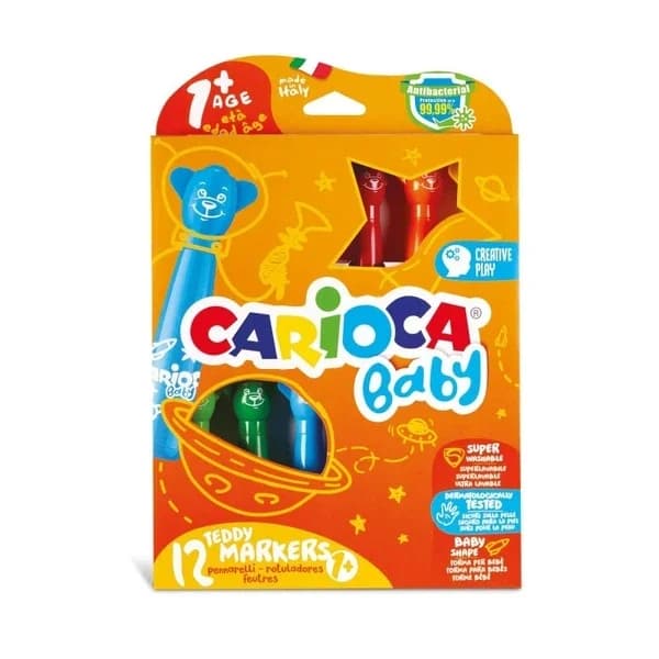 Carioca مجموعة أقلام تلوين كاريوكا تيدي جامبو القابلة للغسل للأطفال، ١٢ قلمًا