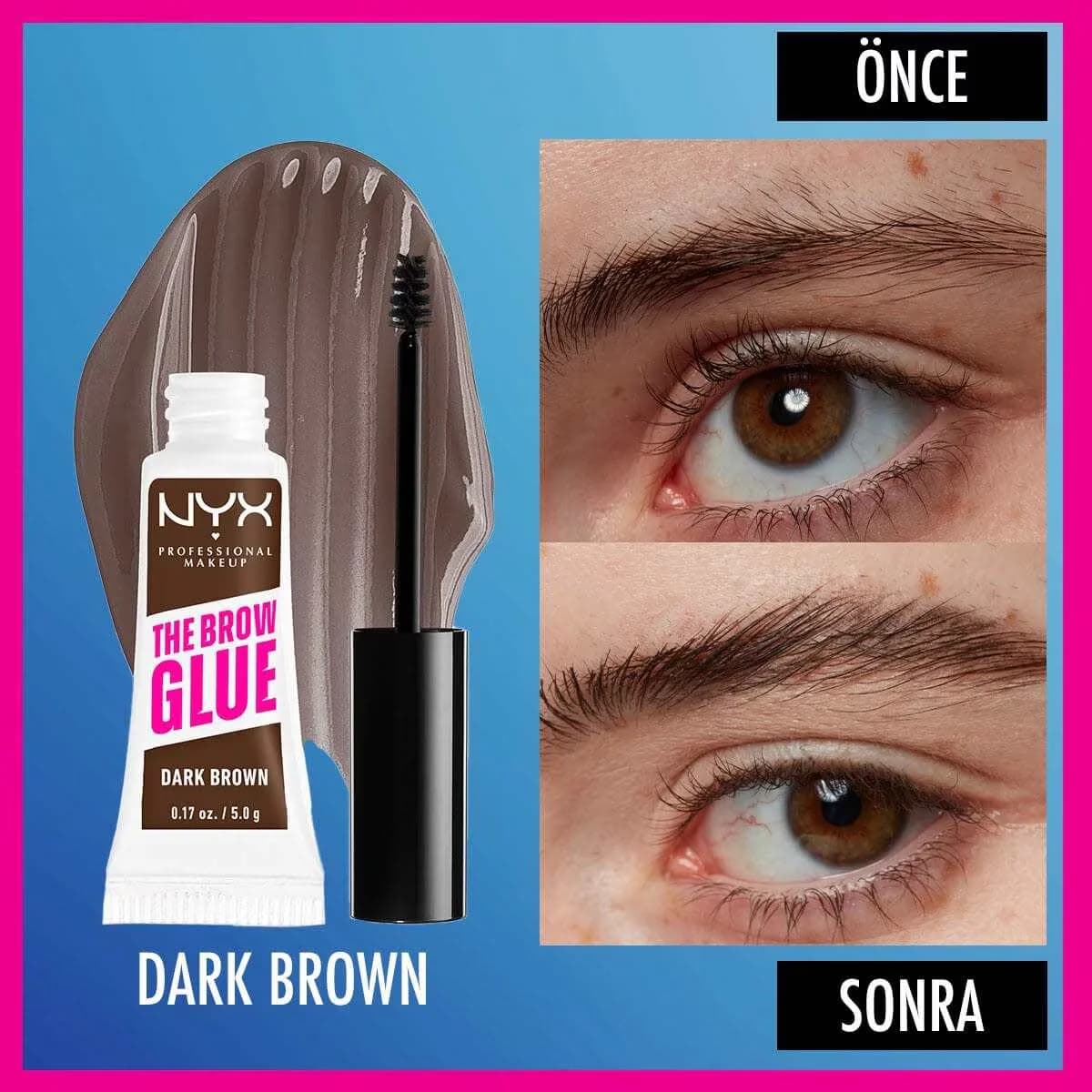 NYX ماسكارا تثبيت الحواجب من نيكس بروفيشنال ميك أب، لون بني غامق، غراء الحواجب الفوري