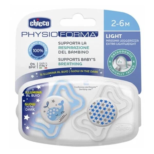 Chicco لهاية شيكو فيزيوفورما الخفيفة المصنوعة من السيليكون عبوة من قطعتين (من شهرين إلى ستة أشهر)