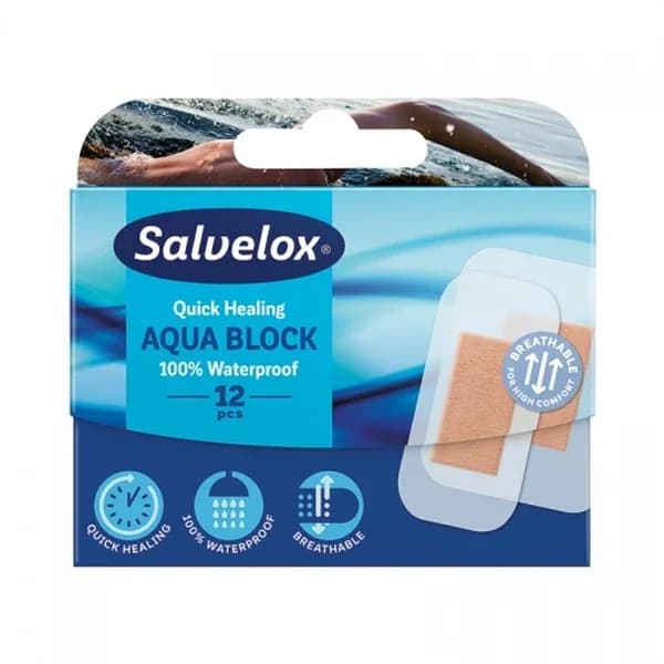 Salvelox ضمادة سالفيلوكس أكوا بلوك المقاومة للماء، 12 قطعة