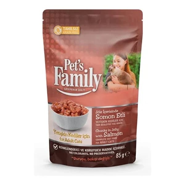 Pet's Family كيس طعام للقطط البالغة من عائلة بيتز، جيلي السلمون، 85 جرام
