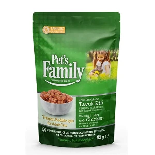 Pet's Family كيس طعام عائلي للقطط البالغة بنكهة الدجاج 85 جرام