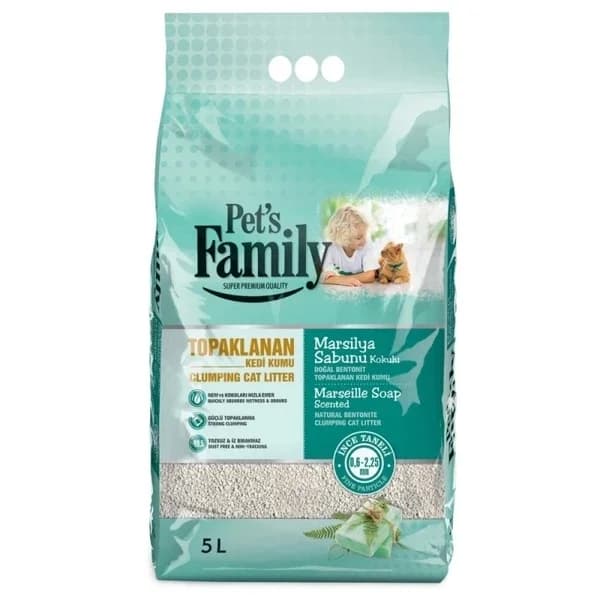 Pet's Family رمل قطط بيتس فاميلي مارسيليا سوب بنتونيت ناعم 5 لتر