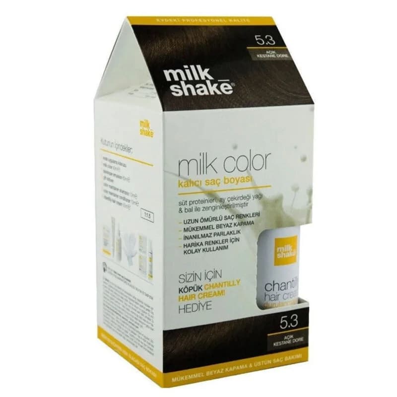 Milk Shake صبغة شعر دائمة بلون الحليب ميلك شيك 5.3 كستنائي فاتح هدية رغوية