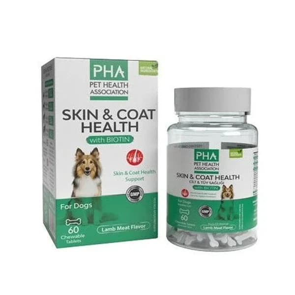 PHA-Pet Health Association أقراص بي إتش إيه سكين-كوت للحيوانات الأليفة 60 قرصًا، فراء وبشرة صحية
