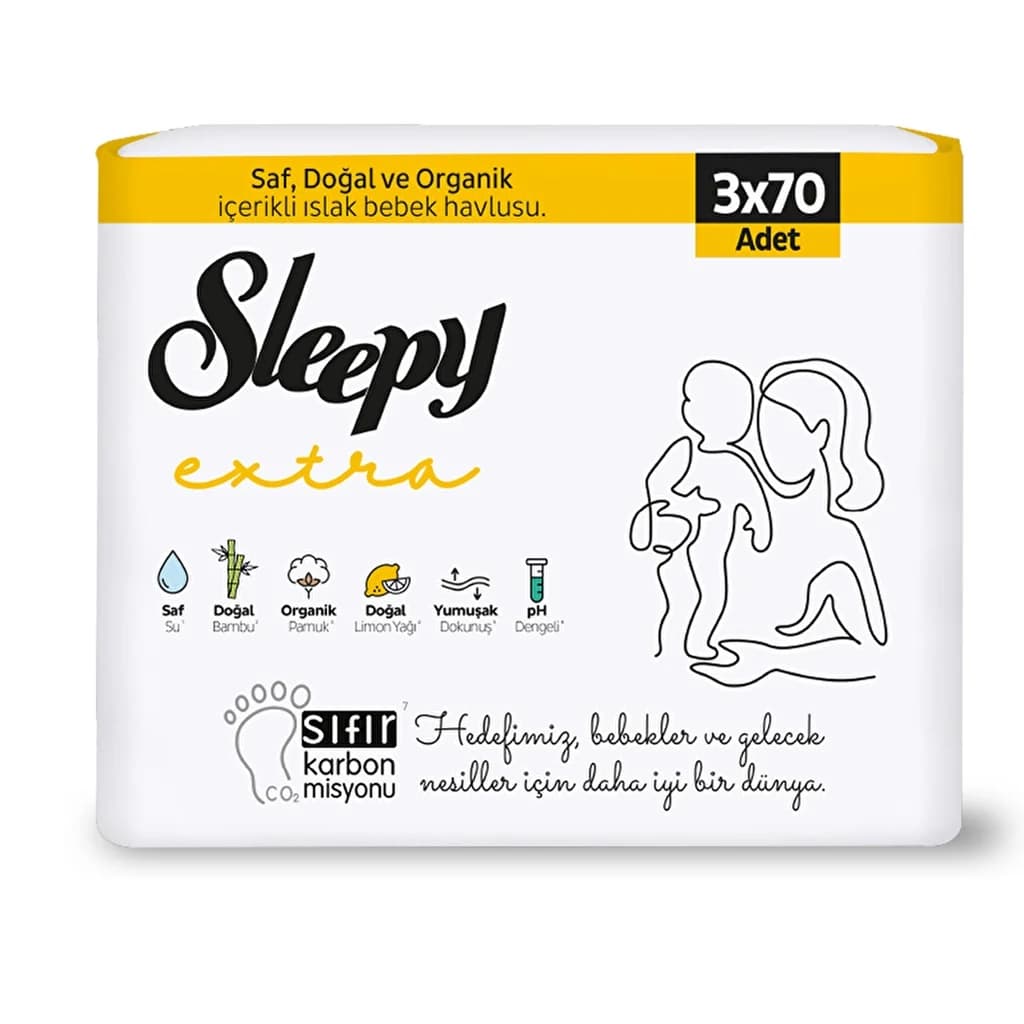 مناديل مبللة إضافية 3 × 70 قطعة من سليبي Sleepy