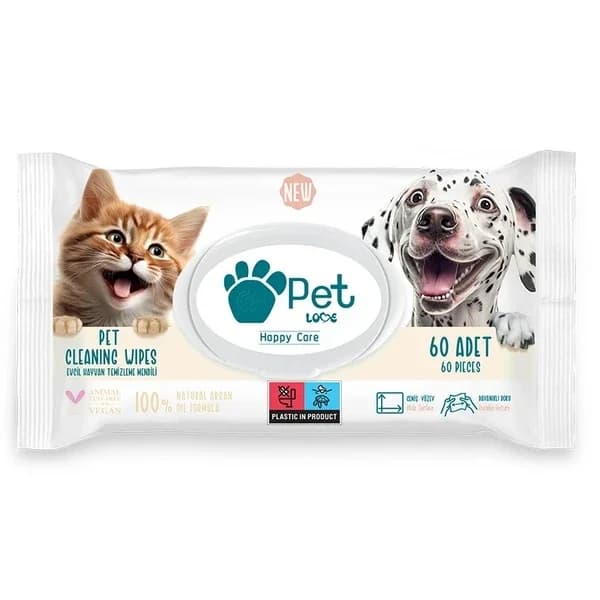 Pet Love مناديل تنظيف الحيوانات الأليفة من بيت لوف، 60 قطعة