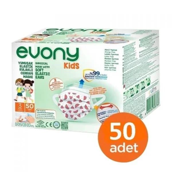 Evony كمامة إيفوني كيدز للأطفال، 3 طبقات، 50 قطعة