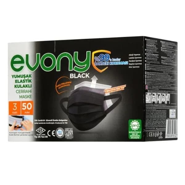 Evony قناع إيفوني 3 طبقات 50 قطعة أسود