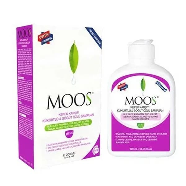Moos شامبو موس المضاد للقشرة بخلاصة الكبريت والصفصاف والخالي من الملح 200 مل