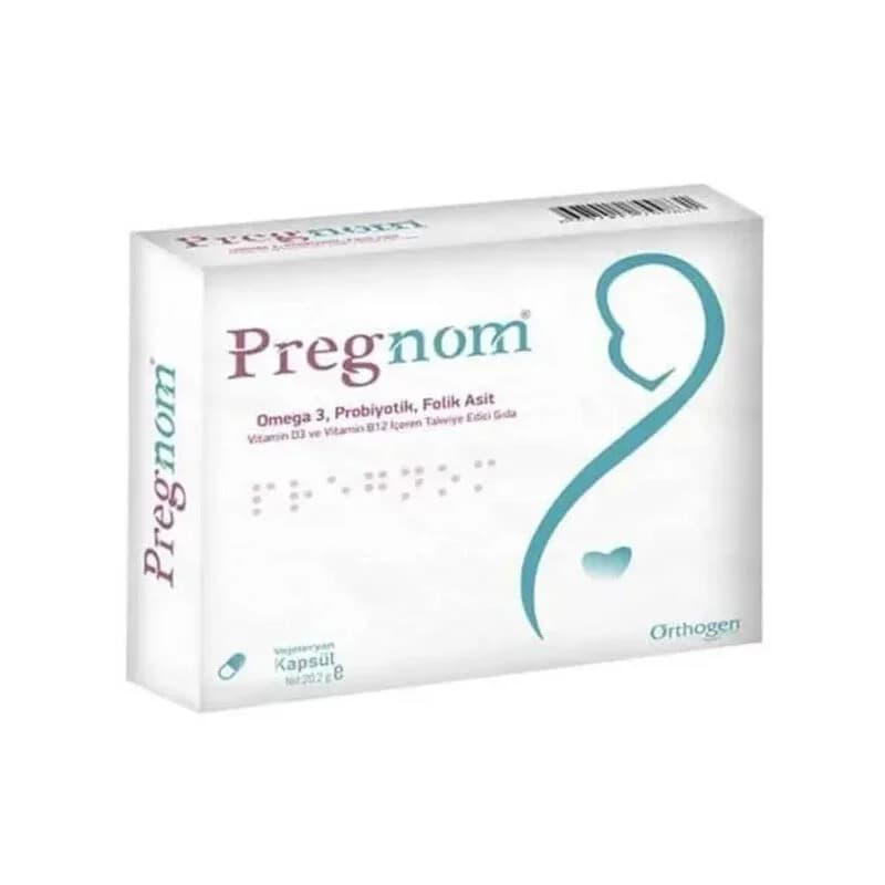 Pregnom كبسولات بريجنوم أوميجا 3 بروبيوتيك حمض الفوليك 30 كبسولة هلامية ناعمة