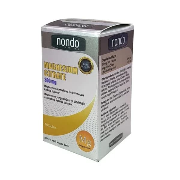Nondo نوندو فيتامينات سترات المغنيسيوم 300 ملغ 60 قرصًا
