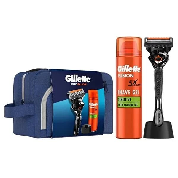 Gillette مجموعة جيليت فيوجن بروغلايد، حامل وجل وحقيبة حلاقة 200 مل