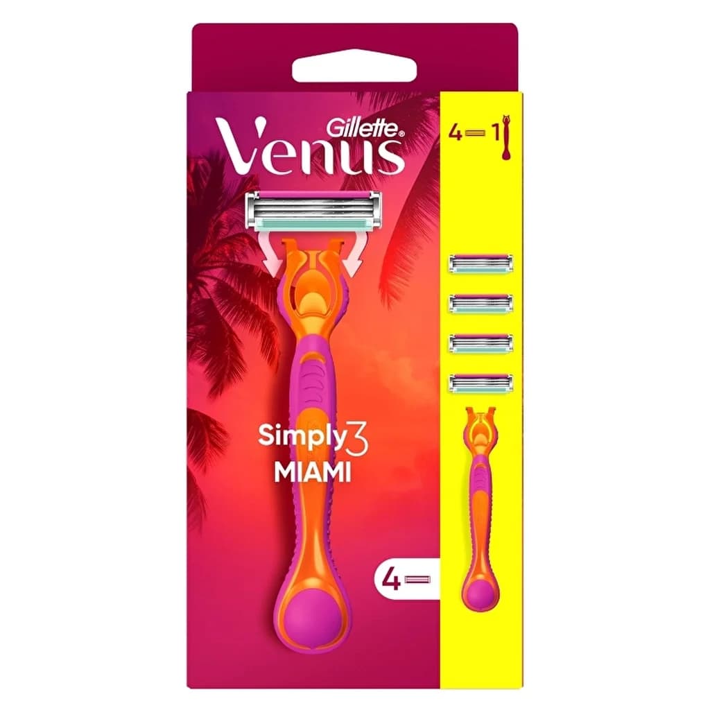 Gillette ماكينة حلاقة جيليت سيمبلي فينوس 3 ميامي للجسم + 4 شفرات
