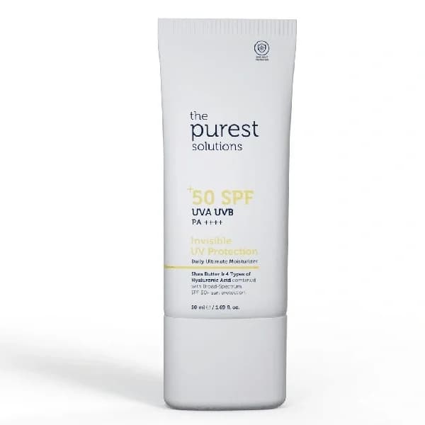 The Purest Solutions حماية غير مرئية من الأشعة فوق البنفسجية، مرطب مكثف يومي بعامل حماية من الشمس 50+