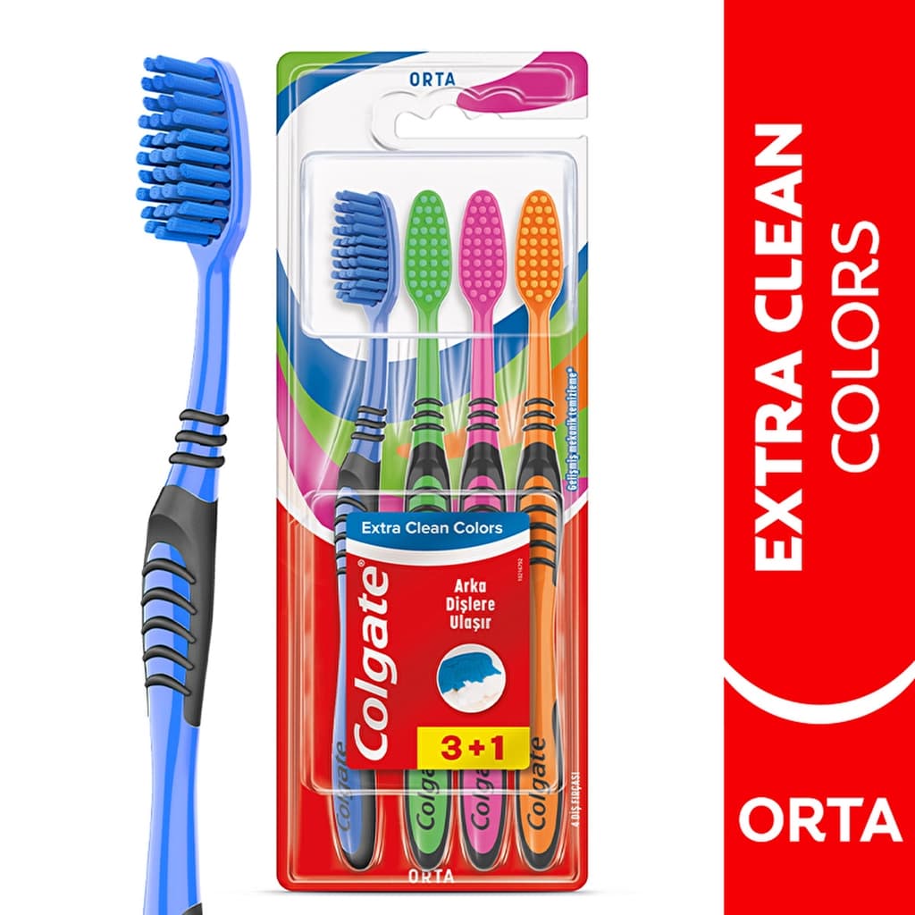 Colgate فرشاة أسنان كولجيت إكسترا كلرز مع منظف اللسان 3+1